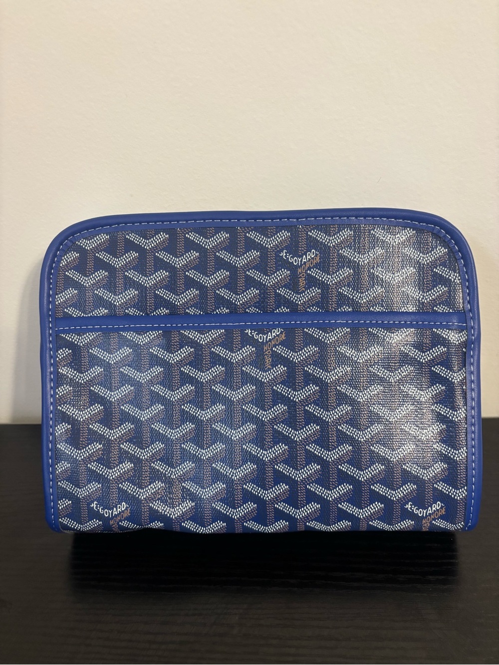 Blue leather toiletry bag